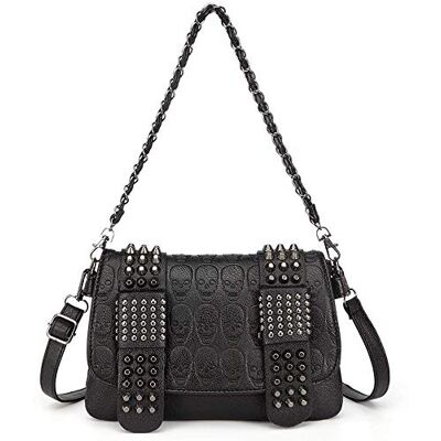 BelonYou Women Punk Skull Shoulder Top-Handle Bag Goth Rivet Purse Handbag PU Leather Chain Satchel Tote Black BelonYou Women Punk Skull Shoulder Top-Handle Bag Goth Rivet Purse Handbag PU Leather Chain Satchel Tote Black