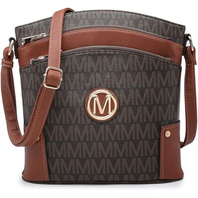 MARCO M KELLY Crossbody Bags handväskor för kvinnor trendiga multifickor monogram dragkedja axelväskor kvinnor PU-läder handväska, kaffe, Large MARCO M KELLY Crossbody Bags handväskor för kvinnor trendiga multifickor monogram dragkedja axelväskor kvinnor PU-läder handväska, kaffe, Large