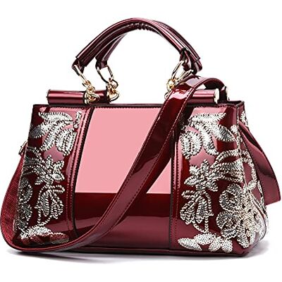 Nevenka Patent Läder Handväska Topp Handtag Väskor Kvinnor Kväll Fest Satchel Handväskor, Vinrött Medium Nevenka Patent Läder Handväska Topp Handtag Väskor Kvinnor Kväll Fest Satchel Handväskor, Vinrött Medium
