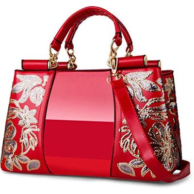 Nevenka Patent Läder Handväska Topp Handtag Väskor Kvinnor Kväll Fest Satchel Handväskor, Röd Medium Nevenka Patent Läder Handväska Topp Handtag Väskor Kvinnor Kväll Fest Satchel Handväskor, Röd Medium