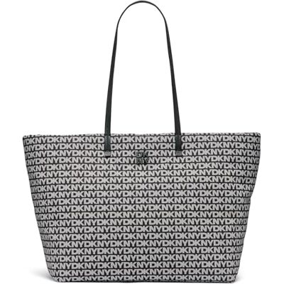 DKNY Kvinnors Jenny tote 100% polyester med pu trim, svart logotyp och svart, Svart logotyp och svart DKNY Kvinnors Jenny tote 100% polyester med pu trim, svart logotyp och svart, Svart logotyp och svart