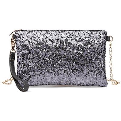 Miss Lulu damer mode paljetter väska mini clutch små damer kedjeväska axelväska för bröllop, dejter och olika tillfällen, Mörkgrå Miss Lulu damer mode paljetter väska mini clutch små damer kedjeväska axelväska för bröllop, dejter och olika tillfällen, Mörkgrå