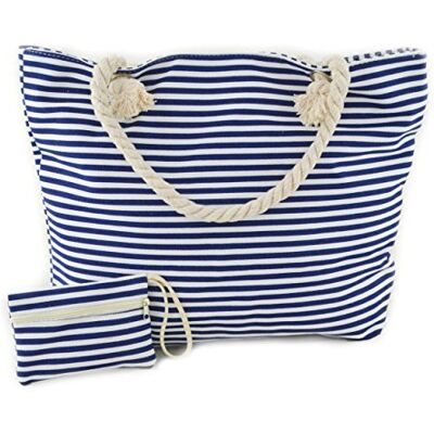 Frontline Strandväska STREIFEN Marin- strandväska shopper badväska axelväska strandväska (vit-DuBl AM) Frontline Strandväska STREIFEN Marin- strandväska shopper badväska axelväska strandväska (vit-DuBl AM)