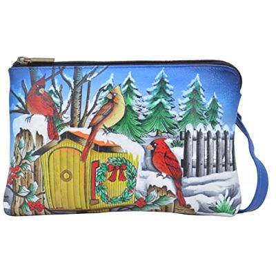 Anna by Anuschka Womens Hand Painted Leather Slim Crossbody, Snow Day Anna by Anuschka Womens Hand Painted Leather Slim Crossbody, Snow Day