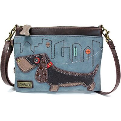 CHALA Mini Crossbody Handväska, Multi dragkedja, Pu läder, liten axelväska justerbar rem (Indigo Weiner hund), Wiener hund Inidgo, One Size CHALA Mini Crossbody Handväska, Multi dragkedja, Pu läder, liten axelväska justerbar rem (Indigo Weiner hund), Wiener hund Inidgo, One Size