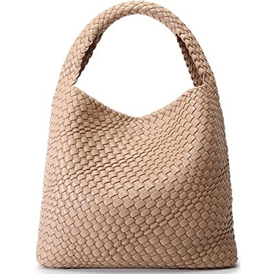 Queenoris Mode vävd handväska för kvinnor topphandtag axelväska mjuk sommar hobo-tygväska, Aprikos Queenoris Mode vävd handväska för kvinnor topphandtag axelväska mjuk sommar hobo-tygväska, Aprikos