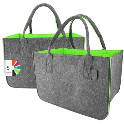 IDEA HOME Filtväska, 2 delar, shopper, stor, 30 liter, shoppingväska, XXL, hopfällbar shoppingkorg, vedväska, klädkorg, leksaksväska, mörkgrå/limefärg, XL IDEA HOME Filtväska, 2 delar, shopper, stor, 30 liter, shoppingväska, XXL, hopfällbar shoppingkorg, vedväska, klädkorg, leksaksväska, mörkgrå/limefärg, XL