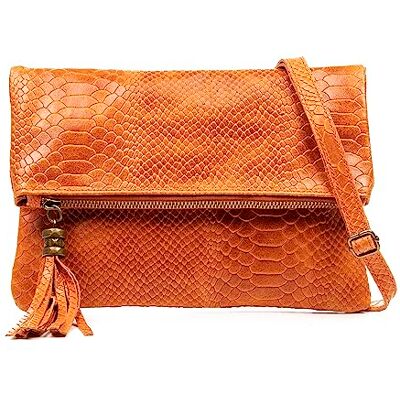 FIRENZE ARTEGIANI . Alzano axelväska kvinna. Äkta läder graverad orm. 27x5x29 cm. Färg: Orange, Orange, Utility FIRENZE ARTEGIANI . Alzano axelväska kvinna. Äkta läder graverad orm. 27x5x29 cm. Färg: Orange, Orange, Utility