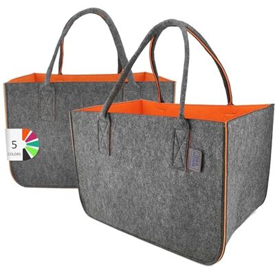 IDEA HOME Filtväska, 2 delar, shopper, stor, 30 liter, shoppingväska, XXL, vikbar shoppingkorg, vedväska, klädkorg, leksaksväska, mörkgrå/orange, XL IDEA HOME Filtväska, 2 delar, shopper, stor, 30 liter, shoppingväska, XXL, vikbar shoppingkorg, vedväska, klädkorg, leksaksväska, mörkgrå/orange, XL