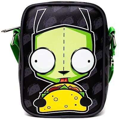 Buckle-Down Nickelodeon väska, cross-body, Invader Zim GIR Taco Pose med Taco-tryck svart grå, veganskt läder, svart, 21 cm x 16,5 cm, Svart, 8.25" x 6.5 Buckle-Down Nickelodeon väska, cross-body, Invader Zim GIR Taco Pose med Taco-tryck svart grå, veganskt läder, svart, 21 cm x 16,5 cm, Svart, 8.25" x 6.5