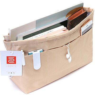 iN. Handväska organisatör insats med dragkedja nylontyg för kvinnor handväskor och tygpåse beige storlek: Liten: 13 tum (topp)/22 cm (nedan) L × 11,7 tum B × 19,5 tum H iN. Handväska organisatör insats med dragkedja nylontyg för kvinnor handväskor och tygpåse beige storlek: Liten: 13 tum (topp)/22 cm (nedan) L × 11,7 tum B × 19,5 tum H