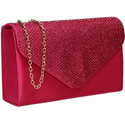 SwankySwans Jodie dam satin diamant fest bal bröllop kväll kuvertväska handväska, fuchsia SwankySwans Jodie dam satin diamant fest bal bröllop kväll kuvertväska handväska, fuchsia
