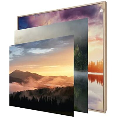 INFORMA LED-bildram i träutseende, 3 byten bildramskydd tema dimma, ramlös, 50 x 50 cm, 27 lysdioder, utbytbara motiv med UV direkttryck INFORMA LED-bildram i träutseende, 3 byten bildramskydd tema dimma, ramlös, 50 x 50 cm, 27 lysdioder, utbytbara motiv med UV direkttryck