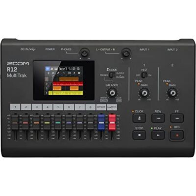 Zoom R12 MultiTrak mobil 8-spårsinspelare och kompakt kreativt ljudstudio för musiker, spela in, klippa, redigera, loopa, kopiera, integrera effekter och producera via pekskärm. Zoom R12 MultiTrak mobil 8-spårsinspelare och kompakt kreativt ljudstudio för musiker, spela in, klippa, redigera, loopa, kopiera, integrera effekter och producera via pekskärm.