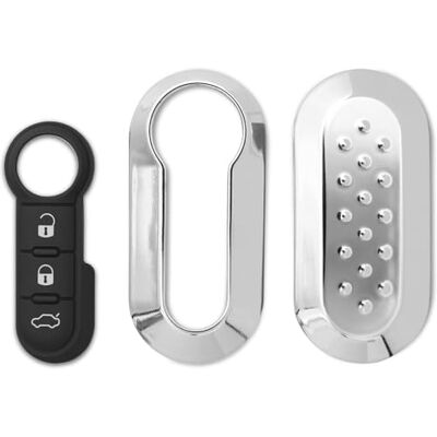 GIANTO Silver Nyckelfodral + knappar Kompatibel med Fiat Lance, Silver Spegelfodral med knappar Silikon Fjärrkontroll för 500 Punto Bravo Panda Ypsilon Y Delta Musa (Skal + Pad) GIANTO Silver Nyckelfodral + knappar Kompatibel med Fiat Lance, Silver Spegelfodral med knappar Silikon Fjärrkontroll för 500 Punto Bravo Panda Ypsilon Y Delta Musa (Skal + Pad)