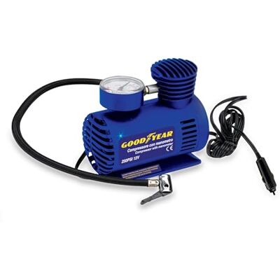 Goodyear kompressor med tryckmätare 12 V 250 PSI för bil, motorcykel, cykel och sportutrustning, med 4 tillbehör ingår, cigarettändaruttag, bärbar kompressor Goodyear kompressor med tryckmätare 12 V 250 PSI för bil, motorcykel, cykel och sportutrustning, med 4 tillbehör ingår, cigarettändaruttag, bärbar kompressor