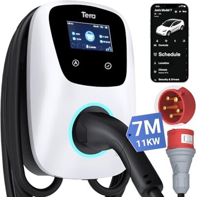 Tera Smart EV-laddare typ 2 väggbox med APP 11 kW, 16 A, 400 V, CE&TÜV med WLAN och Bluetooth, 7 m, laddningskabel med laddningshållare, hem, vägglåda, CEE 3-faskontakt för EVs & PHEV W01, vit Tera Smart EV-laddare typ 2 väggbox med APP 11 kW, 16 A, 400 V, CE&TÜV med WLAN och Bluetooth, 7 m, laddningskabel med laddningshållare, hem, vägglåda, CEE 3-faskontakt för EVs & PHEV W01, vit