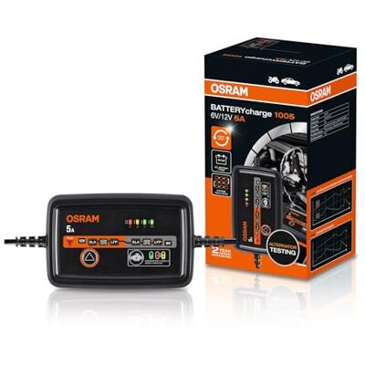 OSRAM BATTERYcharge 1005, 6V/12V batteriladdare, intelligent 5A laddare, för AGM-, EFB-, bly- och litiumbatterier, med underhållsläge OSRAM BATTERYcharge 1005, 6V/12V batteriladdare, intelligent 5A laddare, för AGM-, EFB-, bly- och litiumbatterier, med underhållsläge