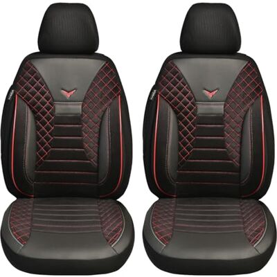 BREMER SITZBEZÜGE Mått bilskyddsöverdrag kompatibla med Renault Koleos 1 förare och passagerarset från 2008–2015/bil skyddsöverdrag velour konstläder set 2-pack i svart/röd söm BREMER SITZBEZÜGE Mått bilskyddsöverdrag kompatibla med Renault Koleos 1 förare och passagerarset från 2008–2015/bil skyddsöverdrag velour konstläder set 2-pack i svart/röd söm