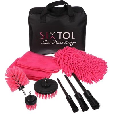 SIXTOL CAR DETAILING PINK 9 Multifunktionellt rengörings- och tvättset för bilar 9 delar interiör och exteriör nylonborstar tvätthandske mikrofiber borrborstar bärväska SIXTOL CAR DETAILING PINK 9 Multifunktionellt rengörings- och tvättset för bilar 9 delar interiör och exteriör nylonborstar tvätthandske mikrofiber borrborstar bärväska