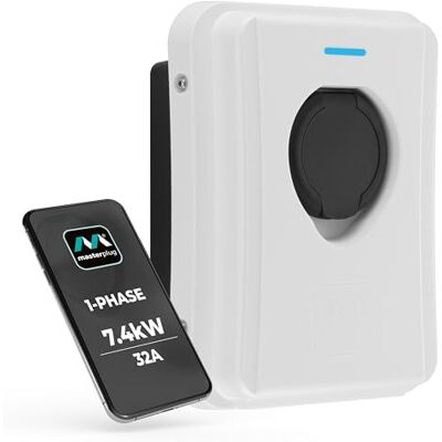 Masterplug Smart Ev-Väggladdare För Hemmabruk För Typ 2 El- Och Laddhybridfordon, Med Uttag, Mode 3, Auto-Lock, Solladdning, Enfas, Wi-Fi, Vit, Ip65, 7,4 Kw, 32 A, Evcm3Ss7W/Eu Masterplug Smart Ev-Väggladdare För Hemmabruk För Typ 2 El- Och Laddhybridfordon, Med Uttag, Mode 3, Auto-Lock, Solladdning, Enfas, Wi-Fi, Vit, Ip65, 7,4 Kw, 32 A, Evcm3Ss7W/Eu