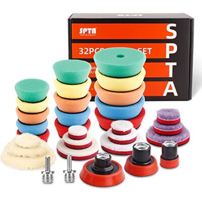 SPTA Mini poleringssvamp, 32 delar, 25 mm, 50 mm och 80 mm, poleringssvampar, bil, polerskiva, M14, adapter, borrning för excentrisk polermaskin, slipmaskin SPTA Mini poleringssvamp, 32 delar, 25 mm, 50 mm och 80 mm, poleringssvampar, bil, polerskiva, M14, adapter, borrning för excentrisk polermaskin, slipmaskin