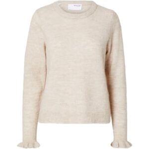 SELECTED FEMME SLFLULU LS stickad frill manschett O-hals NOOS, Björk/detalj: melerad, L SELECTED FEMME SLFLULU LS stickad frill manschett O-hals NOOS, Björk/detalj: melerad, L