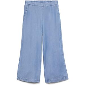 VERO MODA culottebyxor för kvinnor med elastisk linning och vida ben, Mellanblå denim, S VERO MODA culottebyxor för kvinnor med elastisk linning och vida ben, Mellanblå denim, S