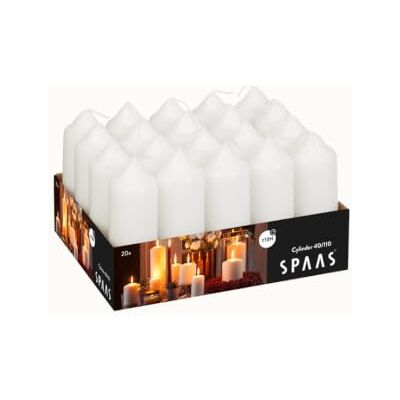 Spaas Tray of 20 Unscented Pillar Candles 40/110 mm, 13 Hours, White Spaas Tray of 20 Unscented Pillar Candles 40/110 mm, 13 Hours, White