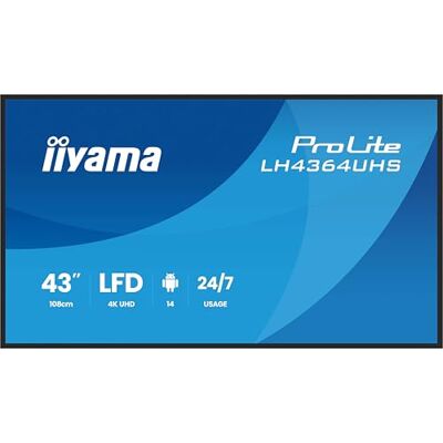 IIYAMA Prolite LH4364UHS-B1AG digital skyltdisplay VA LED-panel 4K UHD HDMI USB-C USB 2.0 RS-232c RJ45 Android 14 OS iiSignage² WiFi mediaspelare 24/7 anti-bländning svart IIYAMA Prolite LH4364UHS-B1AG digital skyltdisplay VA LED-panel 4K UHD HDMI USB-C USB 2.0 RS-232c RJ45 Android 14 OS iiSignage² WiFi mediaspelare 24/7 anti-bländning svart