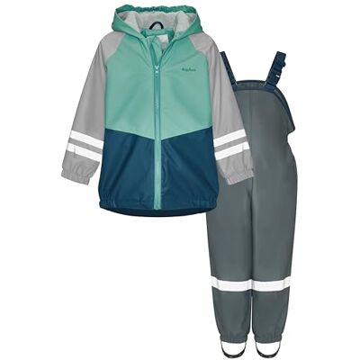 Playshoes Tvådelad regndräkt, fleecefoder, fodrad dräkt, Blockfärger grå, 98 Playshoes Tvådelad regndräkt, fleecefoder, fodrad dräkt, Blockfärger grå, 98
