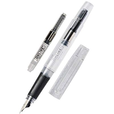 Online Reservoarpenna Bachelor, transparent fyllmedel, bred kalligrafifjäder 0,8 mm, för standardbläckpatroner, ergonomiskt handtag, hållbar omvandlare, för breving/bullet journal/kalligrafi Online Reservoarpenna Bachelor, transparent fyllmedel, bred kalligrafifjäder 0,8 mm, för standardbläckpatroner, ergonomiskt handtag, hållbar omvandlare, för breving/bullet journal/kalligrafi