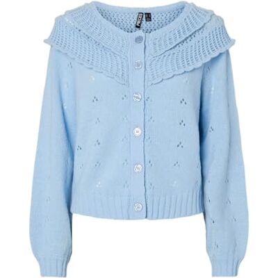 PIECES Pcdavis Ls O-Neck Frill cardigan Pwp, Kashmirblå, S PIECES Pcdavis Ls O-Neck Frill cardigan Pwp, Kashmirblå, S