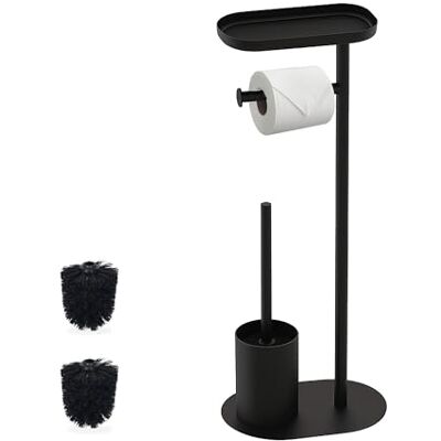 Relaxdays toalettset, HBT: 67 x 23 x 17 cm, toalettpappershållare, svart toalettborste, hylla, 2 reservborsthuvuden Relaxdays toalettset, HBT: 67 x 23 x 17 cm, toalettpappershållare, svart toalettborste, hylla, 2 reservborsthuvuden