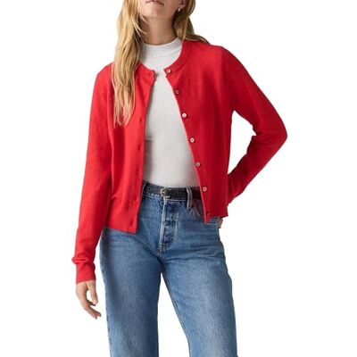 Levi's Dam Tara Super Soft Crewneck Cardi kofta, Äkta röd, S Levi's Dam Tara Super Soft Crewneck Cardi kofta, Äkta röd, S