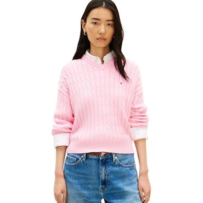 Tommy Hilfiger dam Co kabel Mid Gg RLX Ls V-Nk SWT WW0WW48433, rosa, L Tommy Hilfiger dam Co kabel Mid Gg RLX Ls V-Nk SWT WW0WW48433, rosa, L