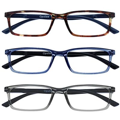 OPULIZE Se 3-pack blåljusblockerande läsglasögon brun blå grå dator anti-bländning män kvinnor BBB9-237 +2,50 OPULIZE Se 3-pack blåljusblockerande läsglasögon brun blå grå dator anti-bländning män kvinnor BBB9-237 +2,50