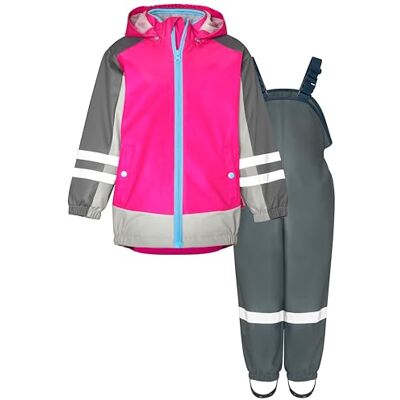 Playshoes regnset, tvådelad 3-i-1 regnjacka och regnbyxor, fleecefoder, 3-i-1 rosa-grå fleece, 116 Playshoes regnset, tvådelad 3-i-1 regnjacka och regnbyxor, fleecefoder, 3-i-1 rosa-grå fleece, 116