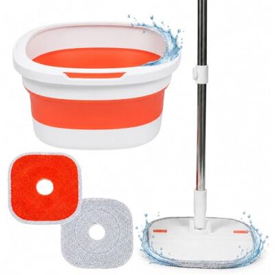 Relaxdays mopp-set, 3,8 l hink med urvridningsfunktion, vit/orange utrymmesbesparande, HBT: 18x34,5x34,5 cm, 2 moppskallar Relaxdays mopp-set, 3,8 l hink med urvridningsfunktion, vit/orange utrymmesbesparande, HBT: 18x34,5x34,5 cm, 2 moppskallar