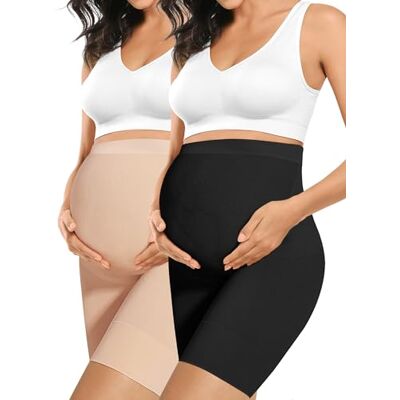 Peauty Baby Bump Premium moderskapsformkläder, hög midja, mitt på låret, graviditetsunderkläder, förhindrar skavning, mjukt bukstöd, M Peauty Baby Bump Premium moderskapsformkläder, hög midja, mitt på låret, graviditetsunderkläder, förhindrar skavning, mjukt bukstöd, M