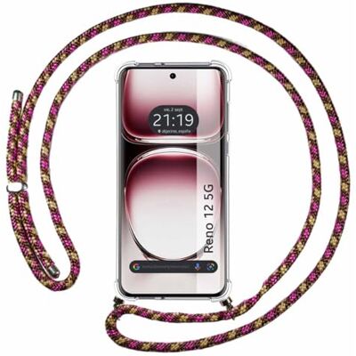Rosa stöttålig mobilskal med snöre för Oppo Reno 12 5G - Skal till mobil Rosa stöttålig mobilskal med snöre för Oppo Reno 12 5G - Skal till mobil