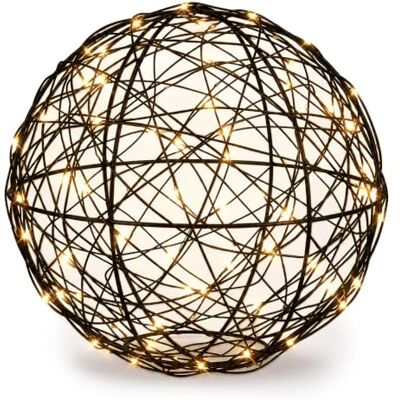 Relaxdays LED-dekorationskula, batteridriven, trådkula, svart Upphängning och placering, lång sladd, ljusboll, Ø 30 cm Relaxdays LED-dekorationskula, batteridriven, trådkula, svart Upphängning och placering, lång sladd, ljusboll, Ø 30 cm