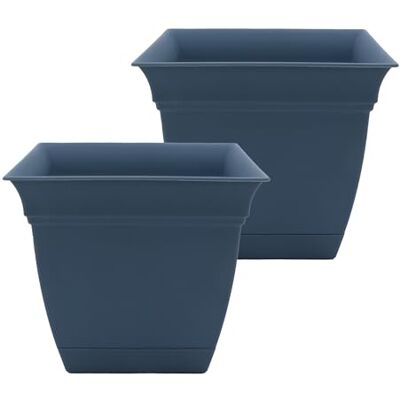 The HC Companies 25 cm Eclipse fyrkantig planterare med fat inomhus utomhus växtkruka för blommor grönsaker örter, skifferblå (förpackning med 2) The HC Companies 25 cm Eclipse fyrkantig planterare med fat inomhus utomhus växtkruka för blommor grönsaker örter, skifferblå (förpackning med 2)