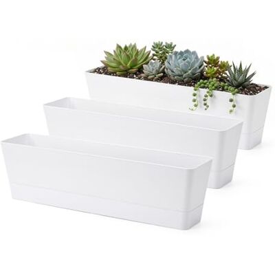 GREANER Fönsterlådor planterare, 3 st 40 x 9 cm stora örtplantare med bricka, inomhus suckulenta kaktusblommor grönsak plast rektangulär kruka för balkong, kontor, trädgård, utomhus, fönsterbräda GREANER Fönsterlådor planterare, 3 st 40 x 9 cm stora örtplantare med bricka, inomhus suckulenta kaktusblommor grönsak plast rektangulär kruka för balkong, kontor, trädgård, utomhus, fönsterbräda