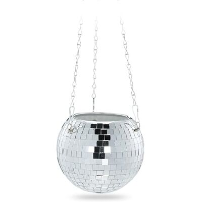 Relaxdays Discokula växtkruka, hängande blomkruka, glas, H x D: 13 x 15 cm, ampel hängande växter, silver Relaxdays Discokula växtkruka, hängande blomkruka, glas, H x D: 13 x 15 cm, ampel hängande växter, silver