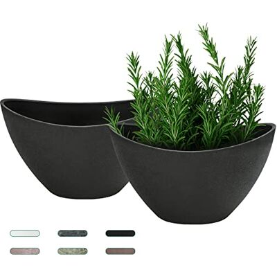 LaDoVita växtkrukor med dräneringshål, 30 cm stora planterare för inomhusväxter, plastblomkrukor utomhus, set med 2-pack, frostad svart LaDoVita växtkrukor med dräneringshål, 30 cm stora planterare för inomhusväxter, plastblomkrukor utomhus, set med 2-pack, frostad svart