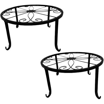 Relaxdays växtställ, set med 2, rund retrodesign, robust järn, H x D: 11 x 23 cm, svart Relaxdays växtställ, set med 2, rund retrodesign, robust järn, H x D: 11 x 23 cm, svart