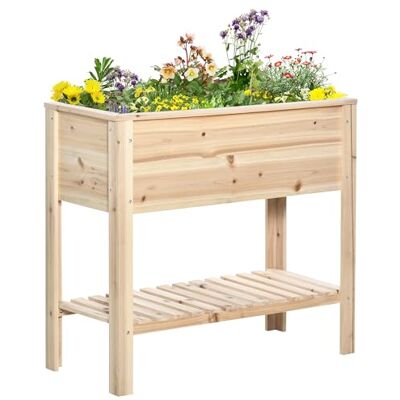 Outsunny Växtlåda på köksben med ribbhylla 90 x 40 x 81 cm, bevattningsinsatser, geotextil ingår i massivt trä Outsunny Växtlåda på köksben med ribbhylla 90 x 40 x 81 cm, bevattningsinsatser, geotextil ingår i massivt trä