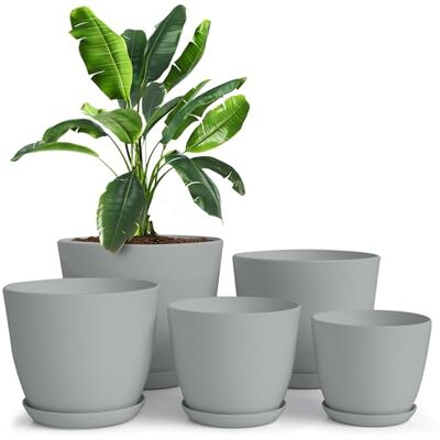 Utopia Home Plastplantor Blomkrukor för barnkammare, inomhus, moderna dekorativa plastkrukor för växter, suckulenter, blommor och kaktus (5-pack, flerfärgad, grå) Utopia Home Plastplantor Blomkrukor för barnkammare, inomhus, moderna dekorativa plastkrukor för växter, suckulenter, blommor och kaktus (5-pack, flerfärgad, grå)
