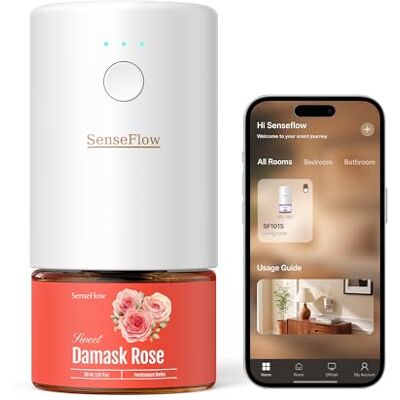 SenseFlow Aroma diffuser för eteriska oljor Smart WiFi SF101S Pro, vattenfri ultraljud doftplugg rumsdoft, 100% vegetabilisk luftfräschare, 120 dagars arom för hemmet upp till 100 m² damaskens ros SenseFlow Aroma diffuser för eteriska oljor Smart WiFi SF101S Pro, vattenfri ultraljud doftplugg rumsdoft, 100% vegetabilisk luftfräschare, 120 dagars arom för hemmet upp till 100 m² damaskens ros